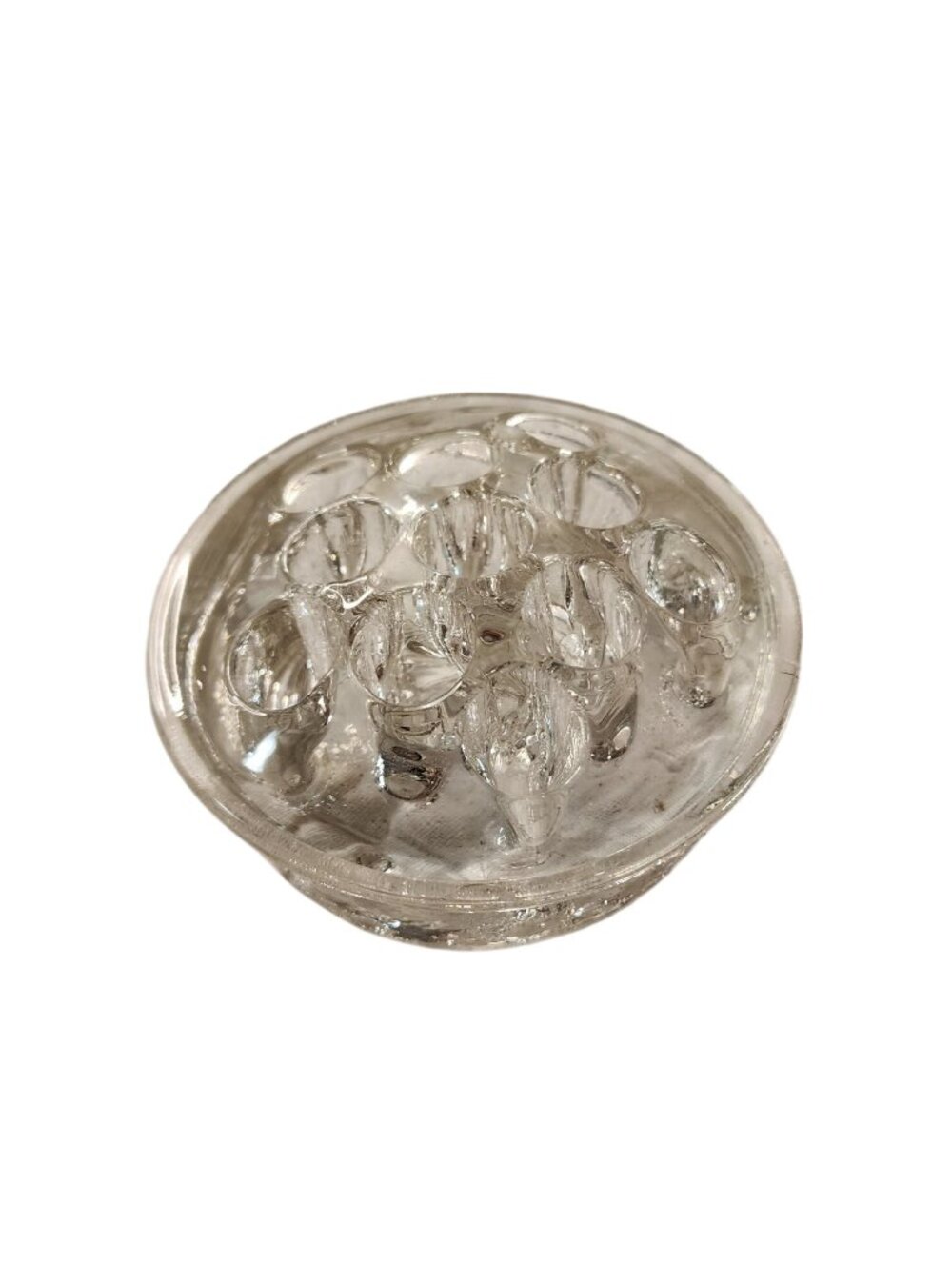 Vintage Heavy Clear Glass Flower Frog 11 holes
